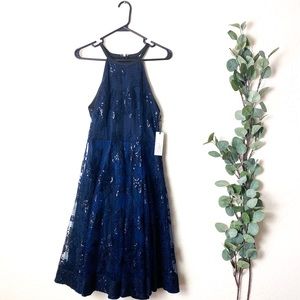 Ryse Sequins Formal Midi Dress Navy Blue Small
